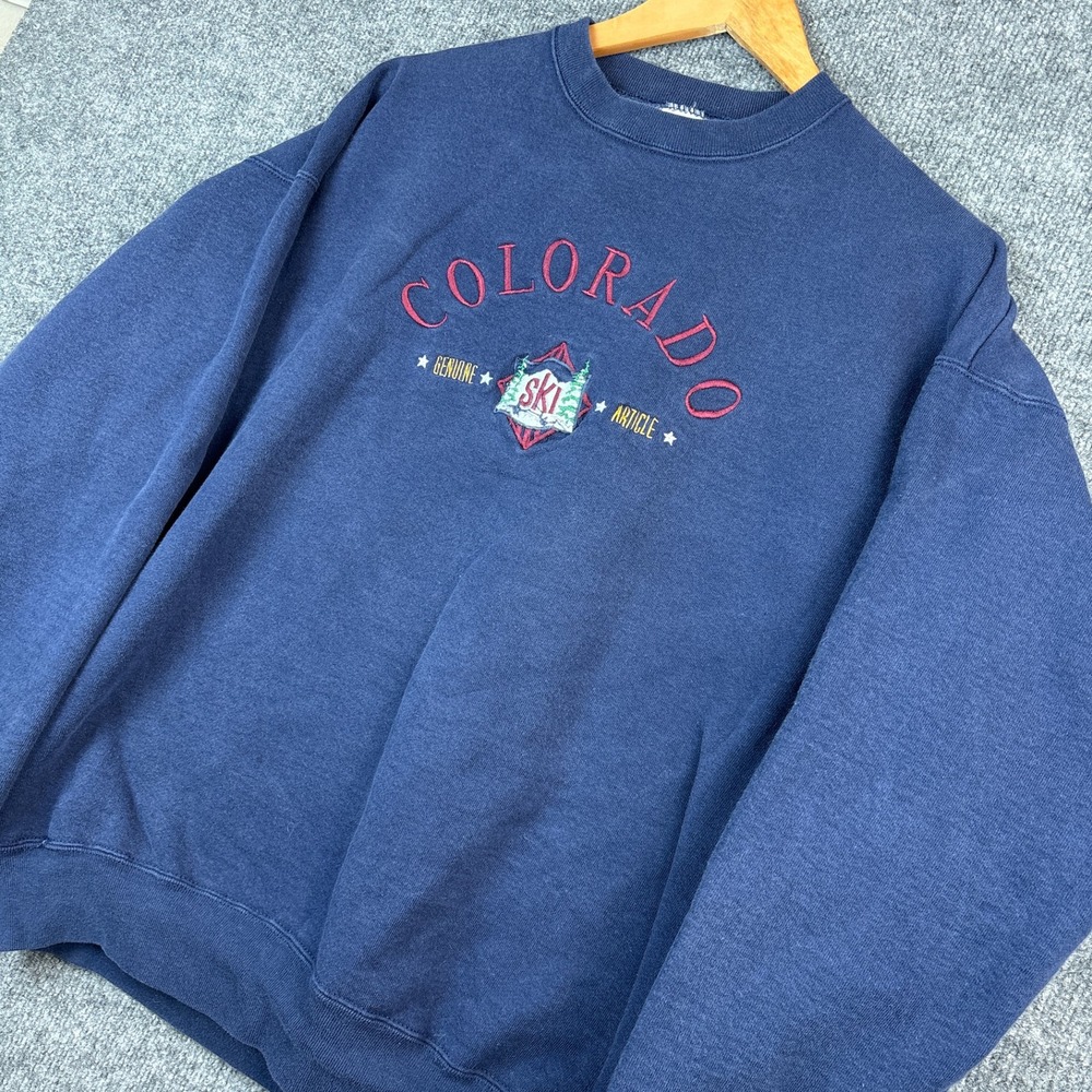 Vintage Ski Colorado Embroidered Crewneck Sweatshirt XL Heavyweight Cotton Fade